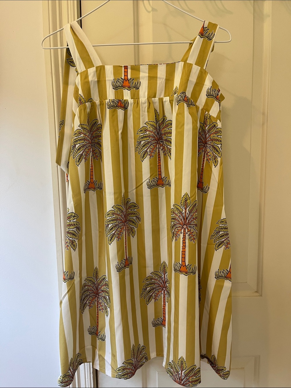 Striped Yellow Palm-Print Mini Dress